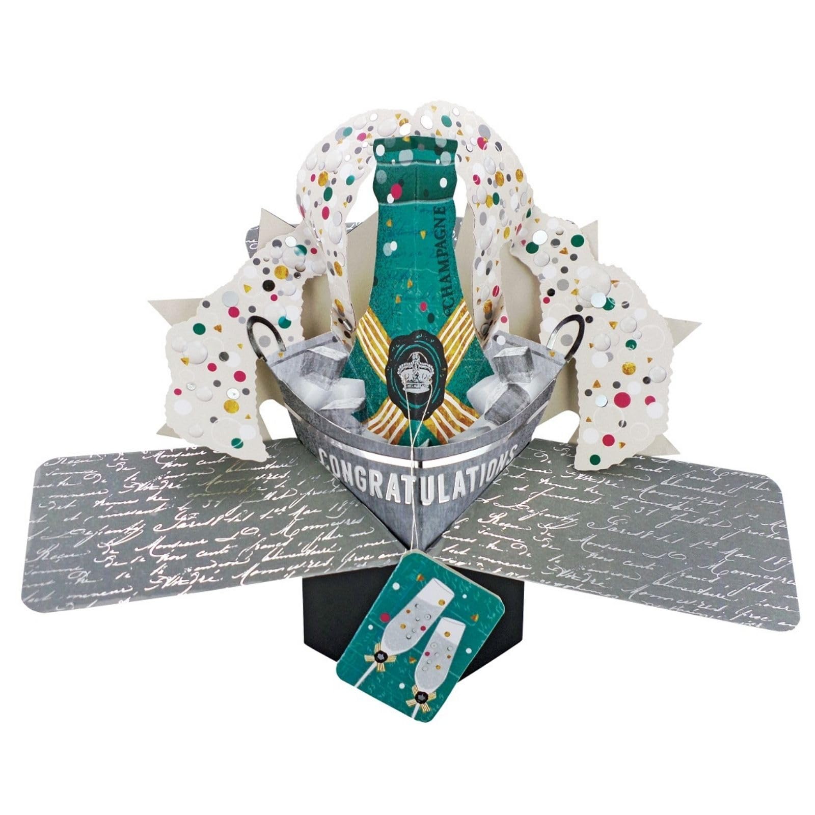 Champagne Popping Congratulations Pop Up Greeting Card 3D Pop-Up Cards