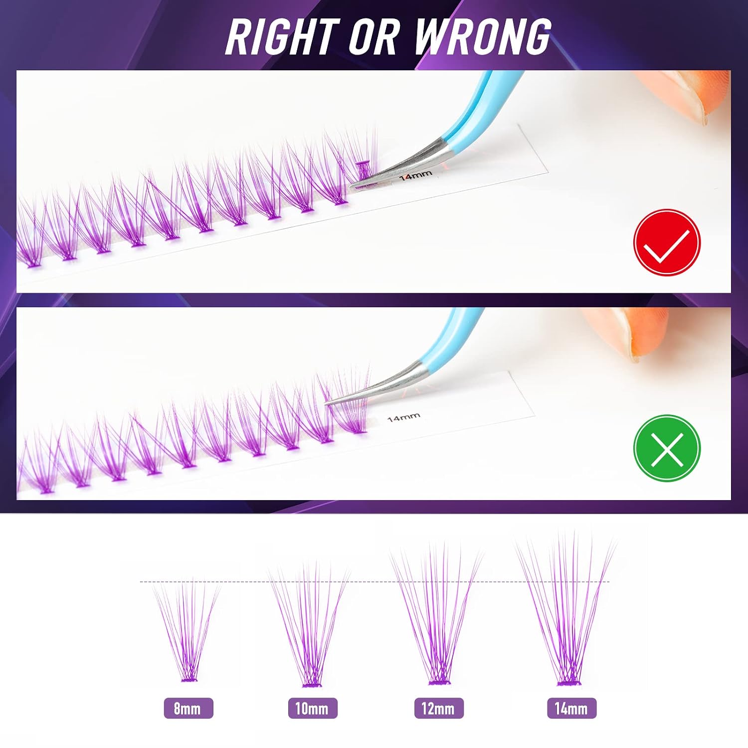 LANKIZ DIY Lash Extensions, 20D Purple Colored Individual Lashes, Flat-band Cluster Lashes for Eyelash Extensions, 0.07 mm 8-14mm Mix Faux Mink False Eyelashes for Home & Salon Use