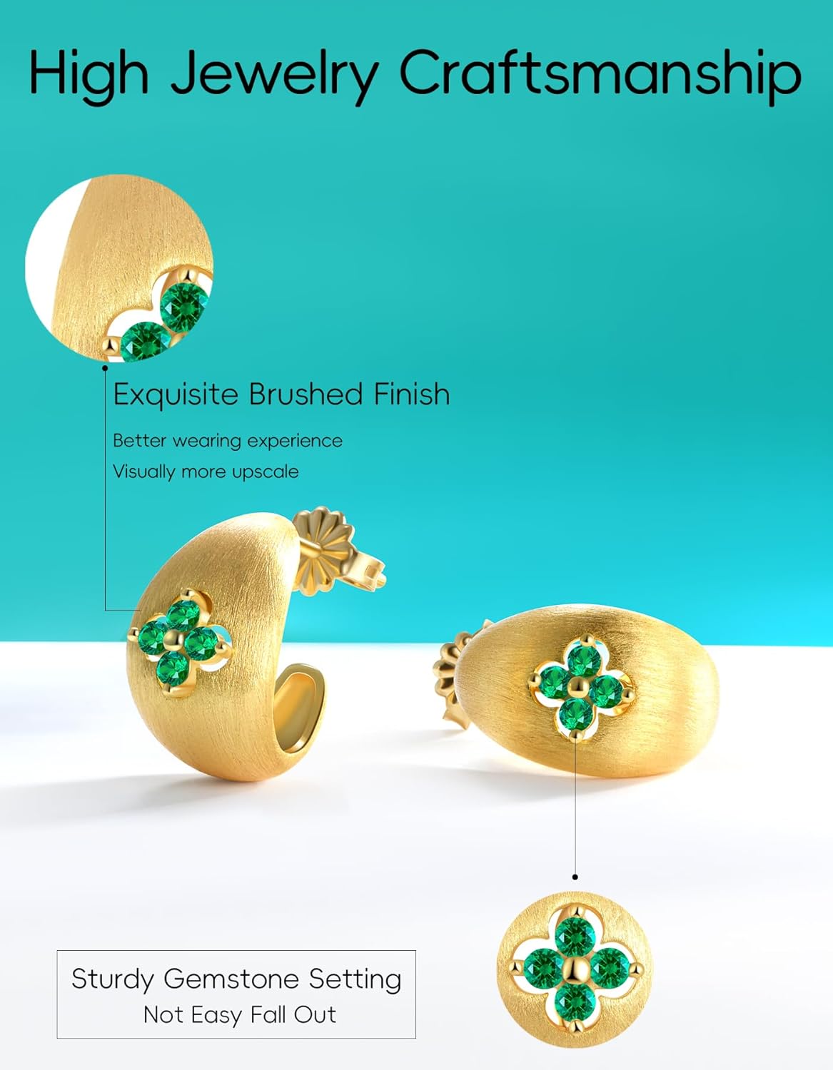 Clover Hoop Earrings for Women Gifts with Lab Grown Moissanite|Lab Grown Emerald|18K Gold Plated S925 Sterling Silver Non Tarnish - Image 5