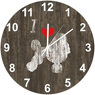 I Love Poodle Clock for Wall Dog Owner Gift Tuscan Country Style Wall Clocks Silent Non-Ticking Battery 12Inch Wall Clocks Pet Lover Round Wall Clock with Red Heart for Living Room Bedroom