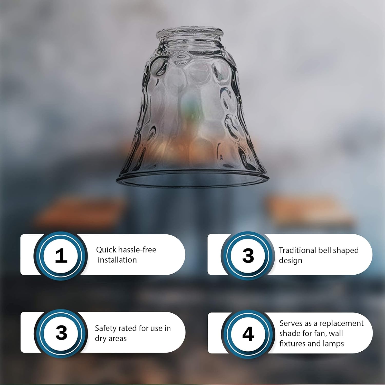 Ceiling Fan Light Covers, Ceiling Fan Globes Replacement Glass, Light Fixture Replacement Glass, Dysmio Lighting Replacement Shade Height: 4.75", Depth: 4.75", Width: 4.9" Fitter Size 2.25", 4 Pack - - 