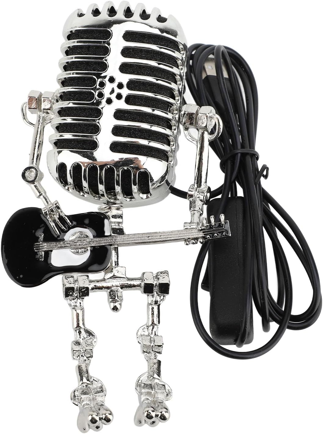 ZJchao Vintage Microphone Guitar Robot Table Lamp Aluminum Retro Metal Robot Night Light for Bedroom Desk Home Decor (Black)