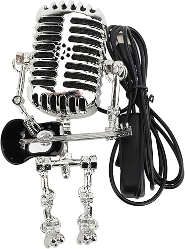 ZJchao Lámpara de mesa con micrófono vintage, robot de guitarra, de aluminio, retro, de metal, luz nocturna para dormitorio, escritorio, decoración