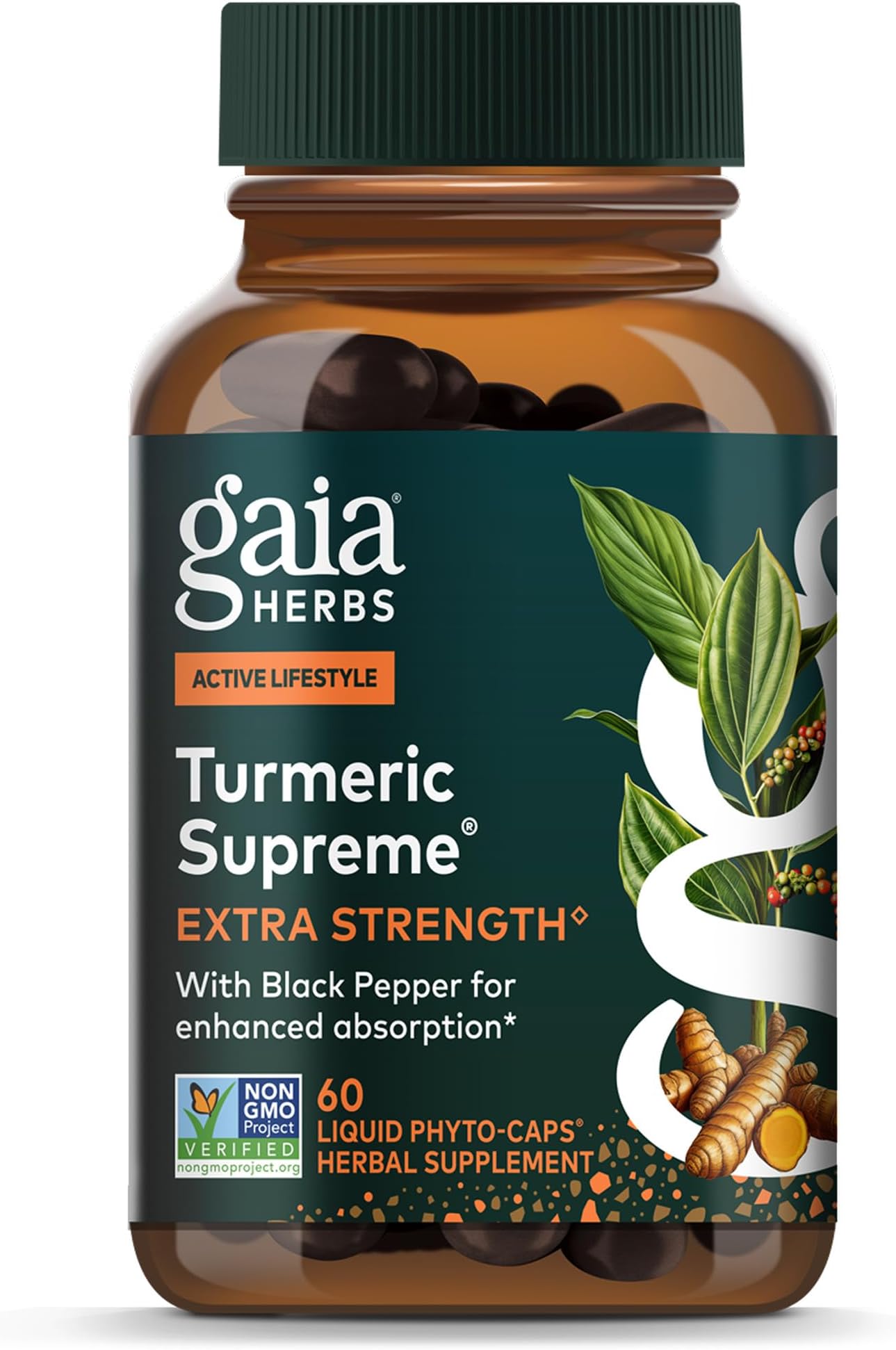 Gaia Herbs Turmeric Supreme Extra Strength - Supports Occasional Swelling from Normal Wear & Tear - with Turmeric Curcumin & Black Pepper - 60 Vegan Liquid Phyto-Capsules (Up to 60-Day Supply)