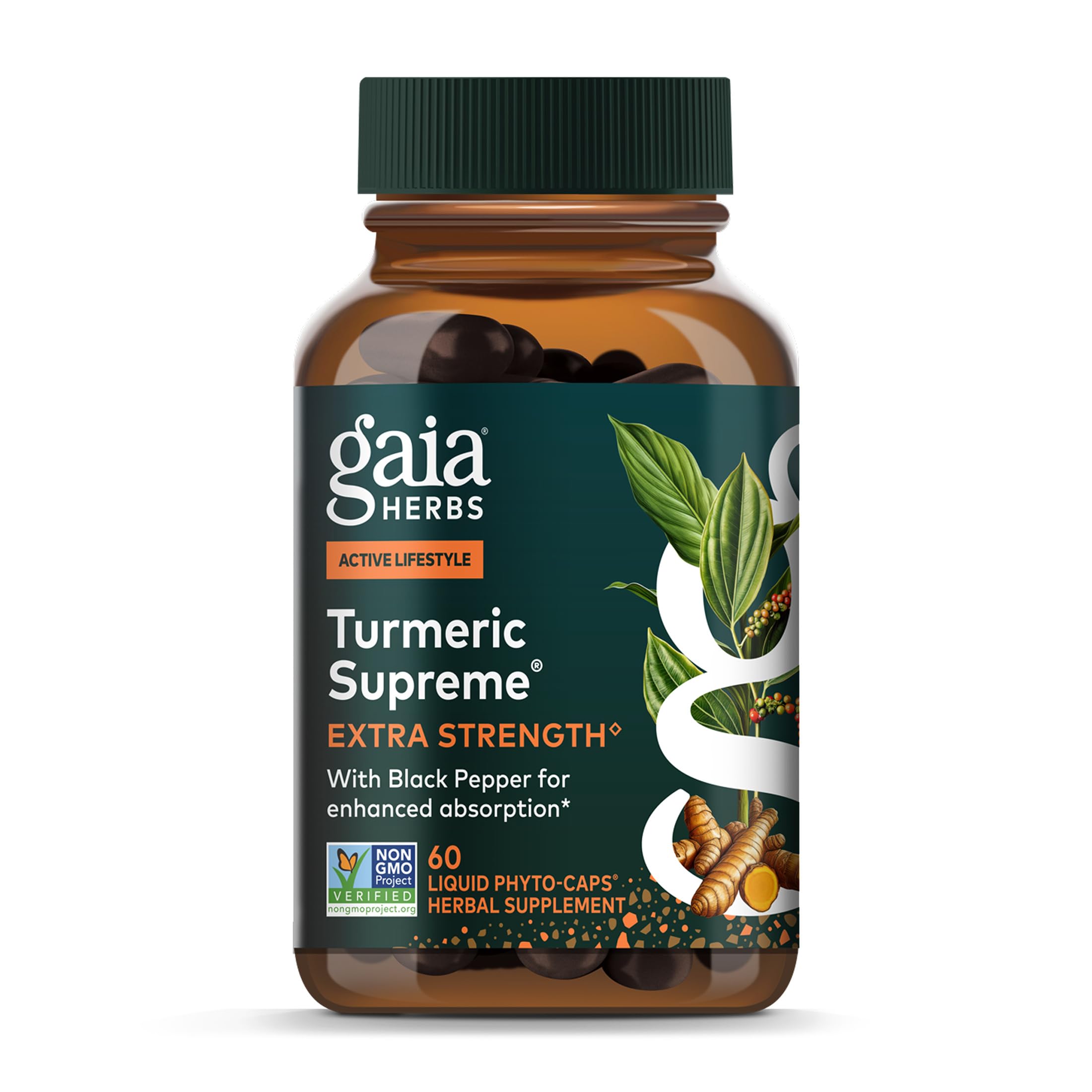 Gaia Herbs Turmeric Supreme Extra Strength - Supports Occasional Swelling from Normal Wear & Tear - with Turmeric Curcumin & Black Pepper - 60 Vegan Liquid Phyto-Capsules (Up to 60-Day Supply)