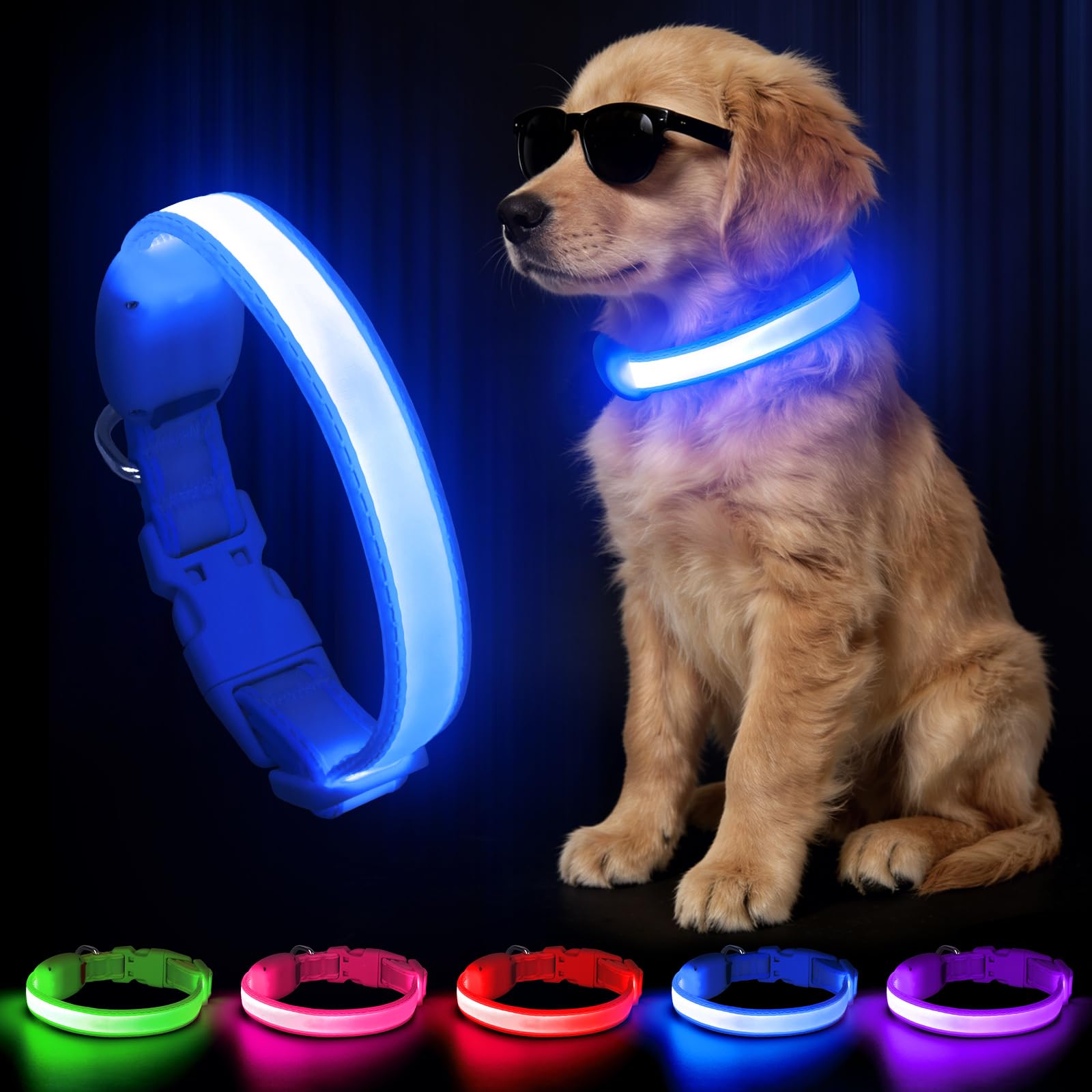 Leuchthalsband Hund, Hundehalsband Leuchtend Aufladbar, Wasserdichtes LED Hundegeschirr Leuchtend, Einstellbare Größe 2 Blinkende Lichter