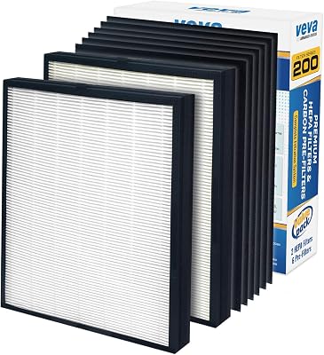 VEVA Premium 2 HEPA Replacement Filters and 6 Activated Carbon Pre Filters for Blueair 200300 Series Models 201, 203, 205, 215B, 250E, 270E, 303 Air Purifiers - To Stop Smoke, Odor, and Dust