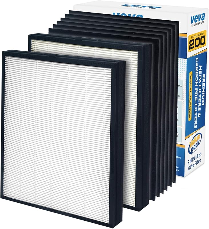 VEVA Premium 2 HEPA Replacement Filters and 6 Activated Carbon Pre Filters for Blueair 200/300 Series Models 201, 203, 205, 215B, 250E, 270E, 303 Air Purifiers - To Stop Smoke, Odor, and Dust
