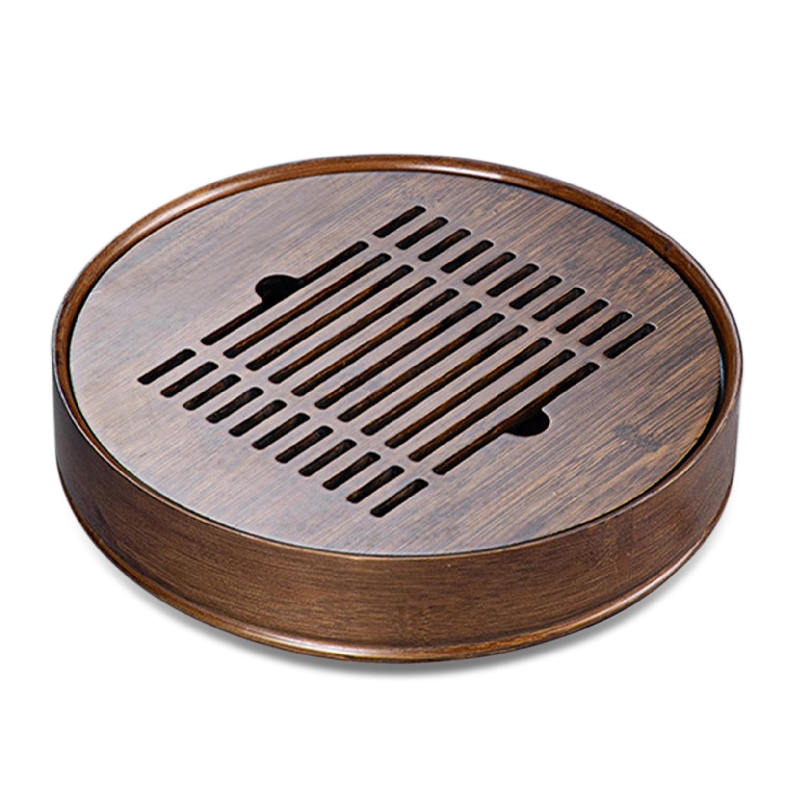 Round Bamboo Tea Tray, 11 Inch Detachable Chinese Gongfu Tea Serving Tray, Chinese Tea Set with Water Storage, Japanese Tea Tray for Kung Fu Tea,