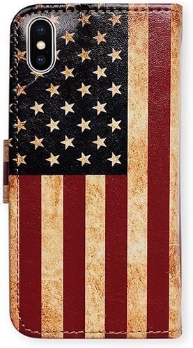 Miniatura 3 de Funda para iPhone Xs Max, diseño retro de la bandera estadounidense multifuncional, de cuero, con ranura para tarjeta de crédito, soporte para