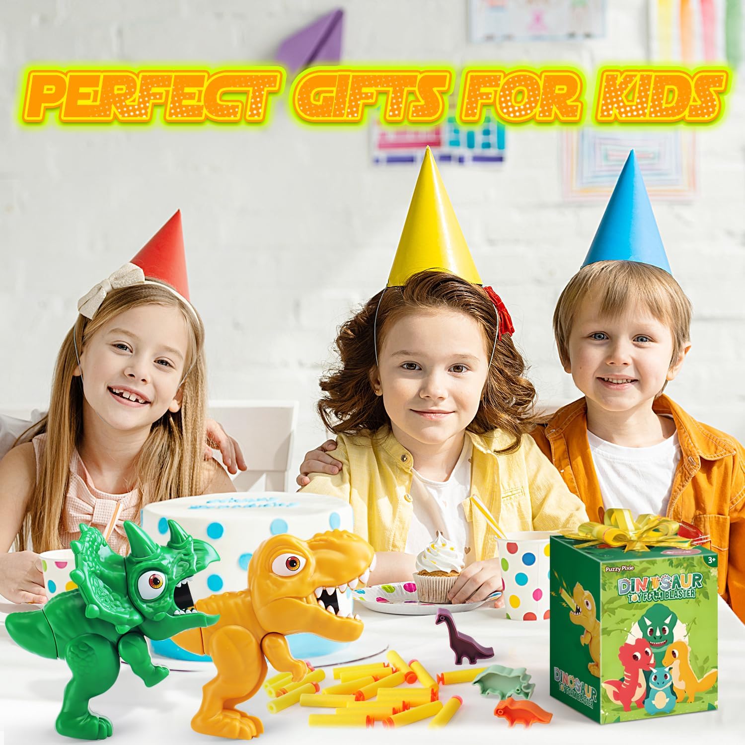 Dinosaur Shooting Game Toy for Kid 3 4 5 6 7 8 Years, 2 Pack Blaster Guns Set, 20 Soft Foam Darts Compatible with Nerf, 10 Building Block Targets, Holiday Party Birthday Gift Child Toddler Boy Girl