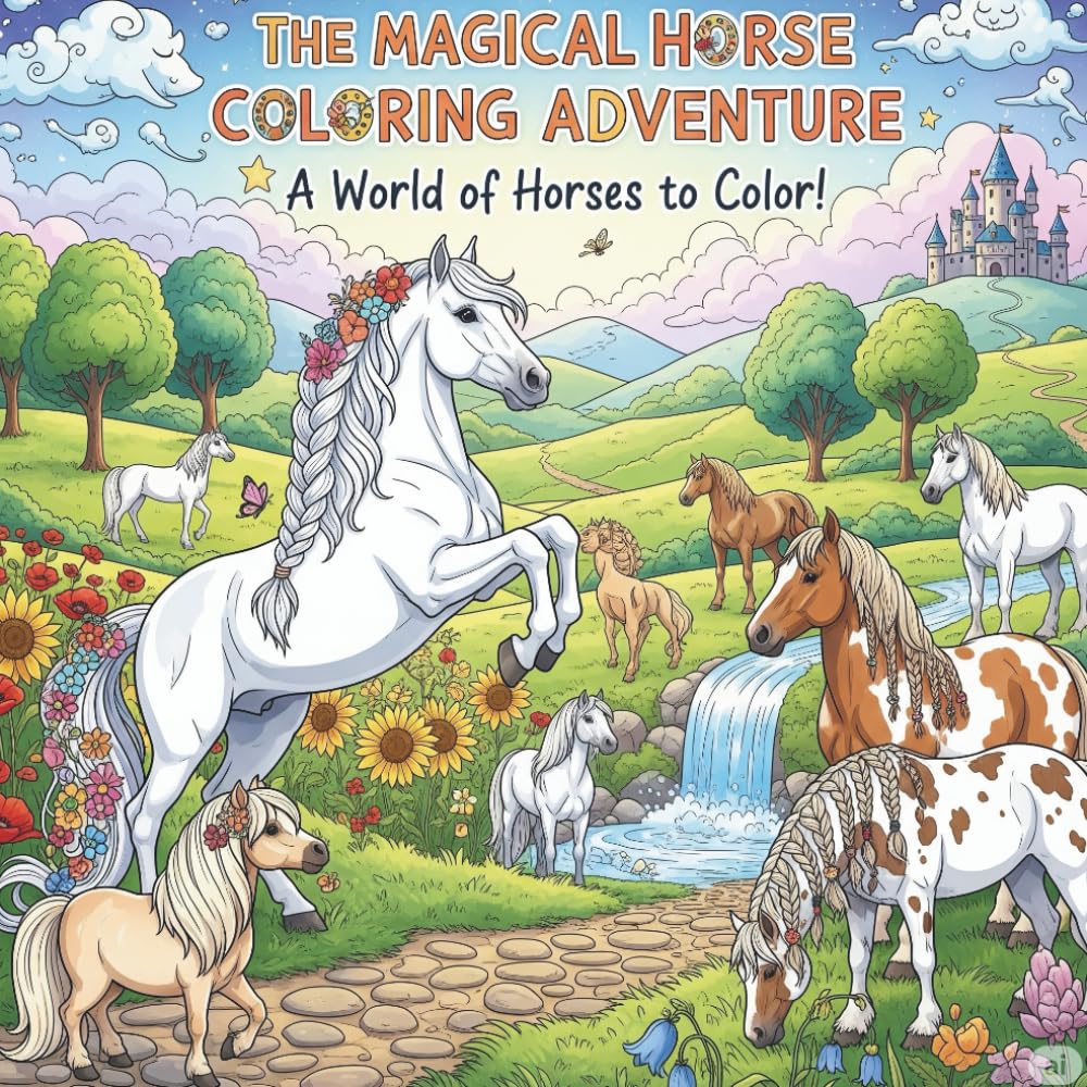 The Magical Horse Coloring Adventure. A world of horses to color.: 50 Beautiful Horse Breeds Including Arabians, Friesians, and Clydesdales - Magical ... 8+ (Coloring Books For Kids Made With Love)