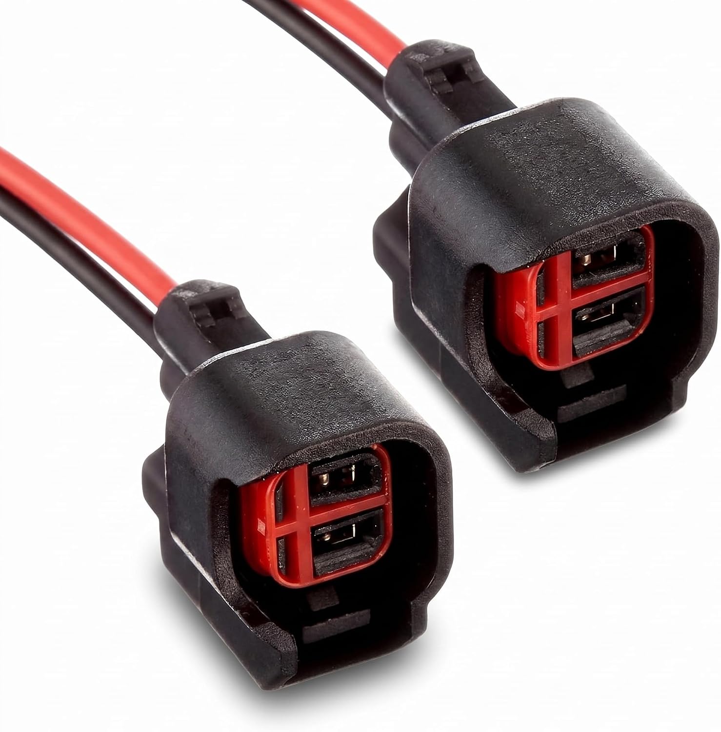 2 PCS EV6 EV14 Car Injector Connector, Low Frequency 2 Pin Plug and Play Pigtail Harness Adapter, Fuel Injector Wiring Harness Replacement, Universal for Most Cars, Trucks, SUVs (Black)