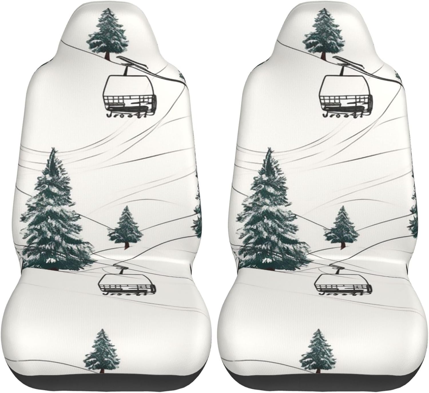 Ski Lift with Fir Tree Print Car Seat Covers 2 Pcs Universal Anti-Slip Front Car Seat Cushions Fashion Car Accessories for Most Car