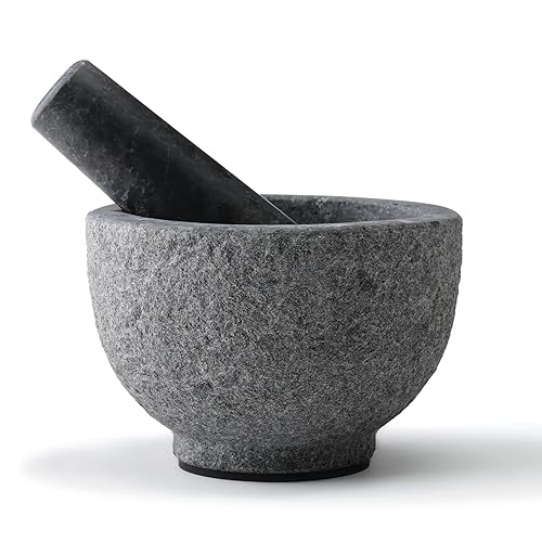 Juego de mortero y mortero de granito africano de lujo, cuenco amolador para guacamole, salsa, trituradora de píldoras, especias, hierbas, ajo,