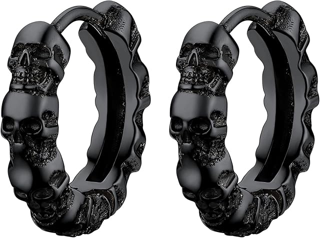 PROSTEEL Men Cool Skull Earrings, 1 Pair, Hoop/Dangle Spike Earrings with Secure Clasp, Stainless/Gold Plated-Send Gift Box