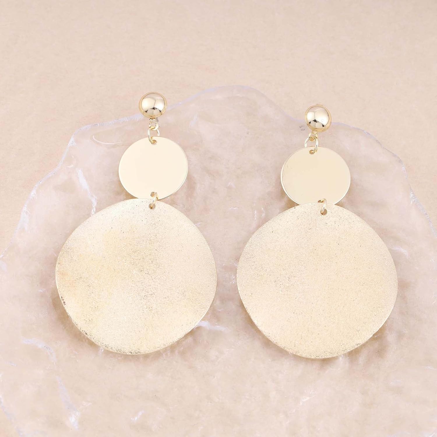 Bohemian Disc Coin Dangle Earrings Gold Metal Circle Drop Earrings Large Hammered Coin Stud Earrings Thin Textured Disc Earrings Jewelry for Women - Image 3