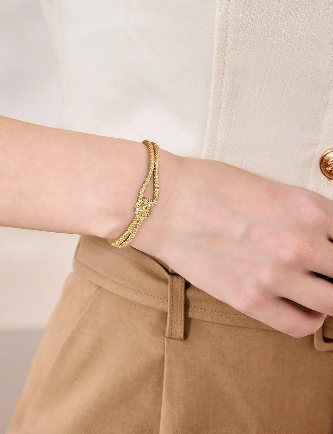 Gold Knot Cuff Bangle Bracelet for Women Zircoina Love Knot Bracelet Adjustable Cuff Bracelets Minimalist Jewelry - Image 3