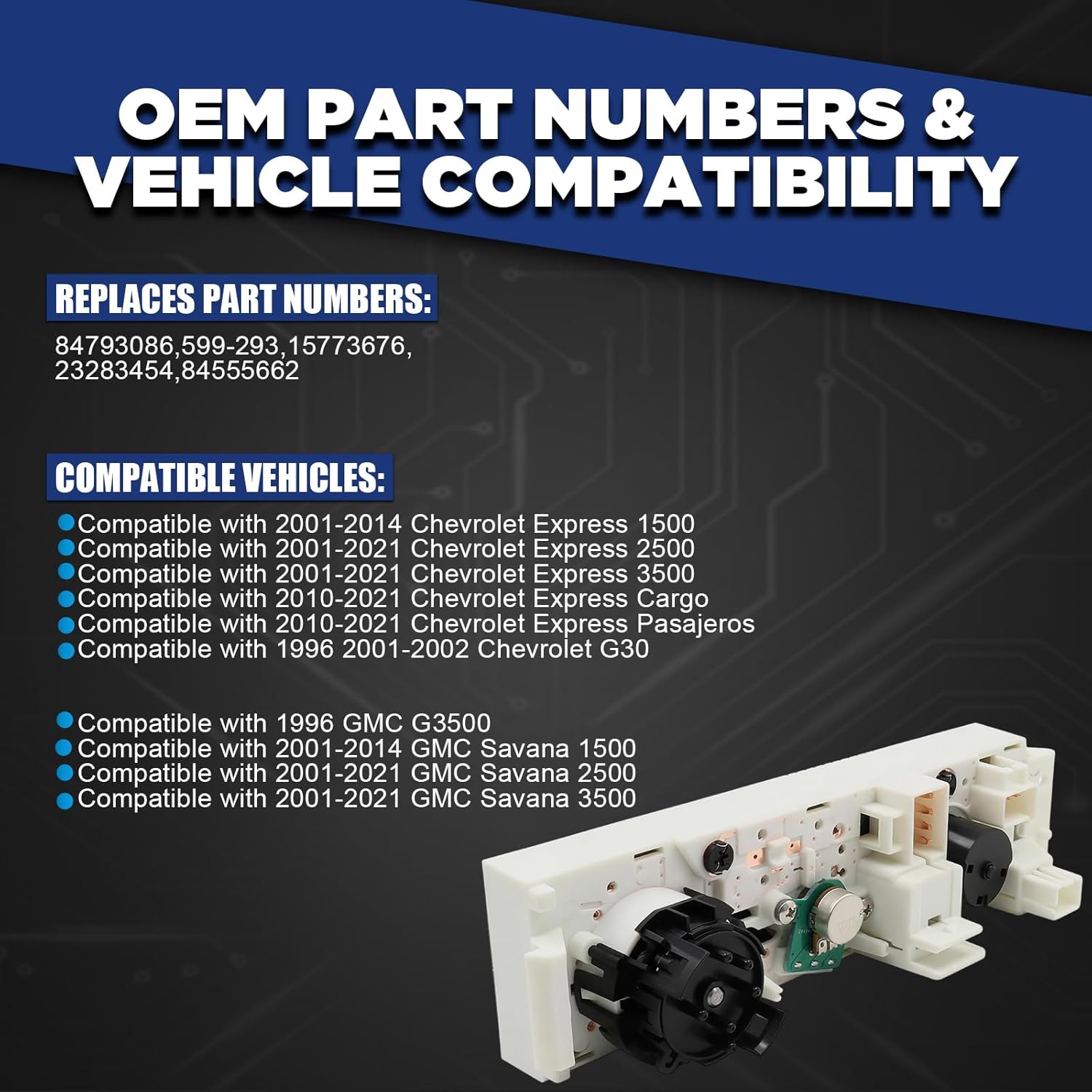 AITKEN A/C Heater Control Switch Climate Control Module HVAC Panel for Chevrolet Express 2008-2025, GMC Savana 2008-2025 Replaces 84793086 599-293 15773676 23283454 84555662