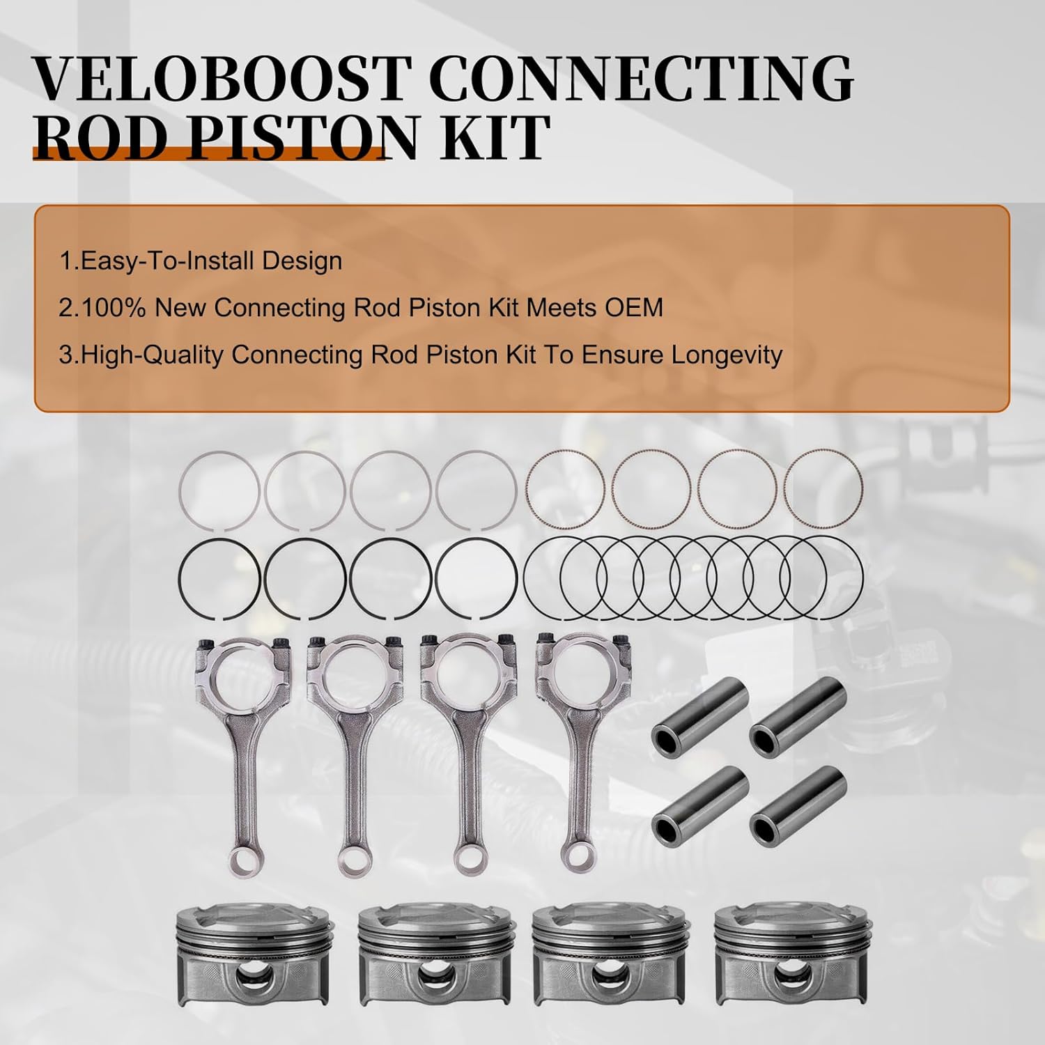 4 Set Connecting Rod Piston Compatible with Hyundai Kia Accent Rio 1.6L DOHC 2012-2016 Replace OE 23041-2B600 23041-2B610 23041-2B620 23410-2B600 23510-2B010