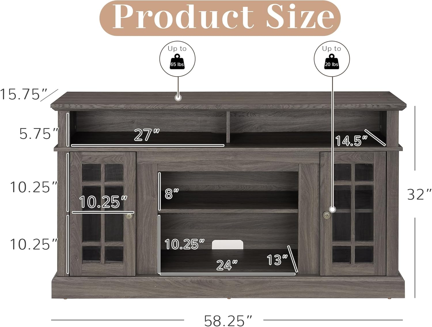 Traditional American Country Style TV Stand with Glass Door, 58"W Large Entertainment Center with Open Shelves, Home Entertainment Console Table for TV Up to 65'', Rack for Living Room (Walnut)