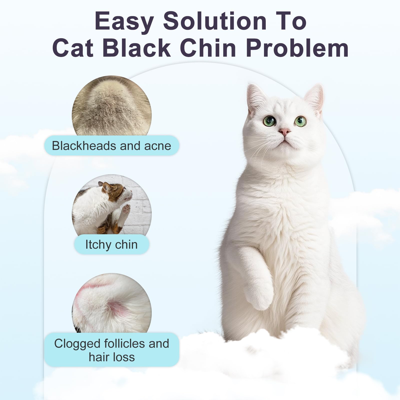 Nettoyant de Menton pour Chat, Traitement de l'acné pour Chat, Solution pour enlever l'acné et Les Points Noirs, Ensemble avec Brosse et lingettes Anti-acné, apaise et maintient Une Peau Saine, 65 ML