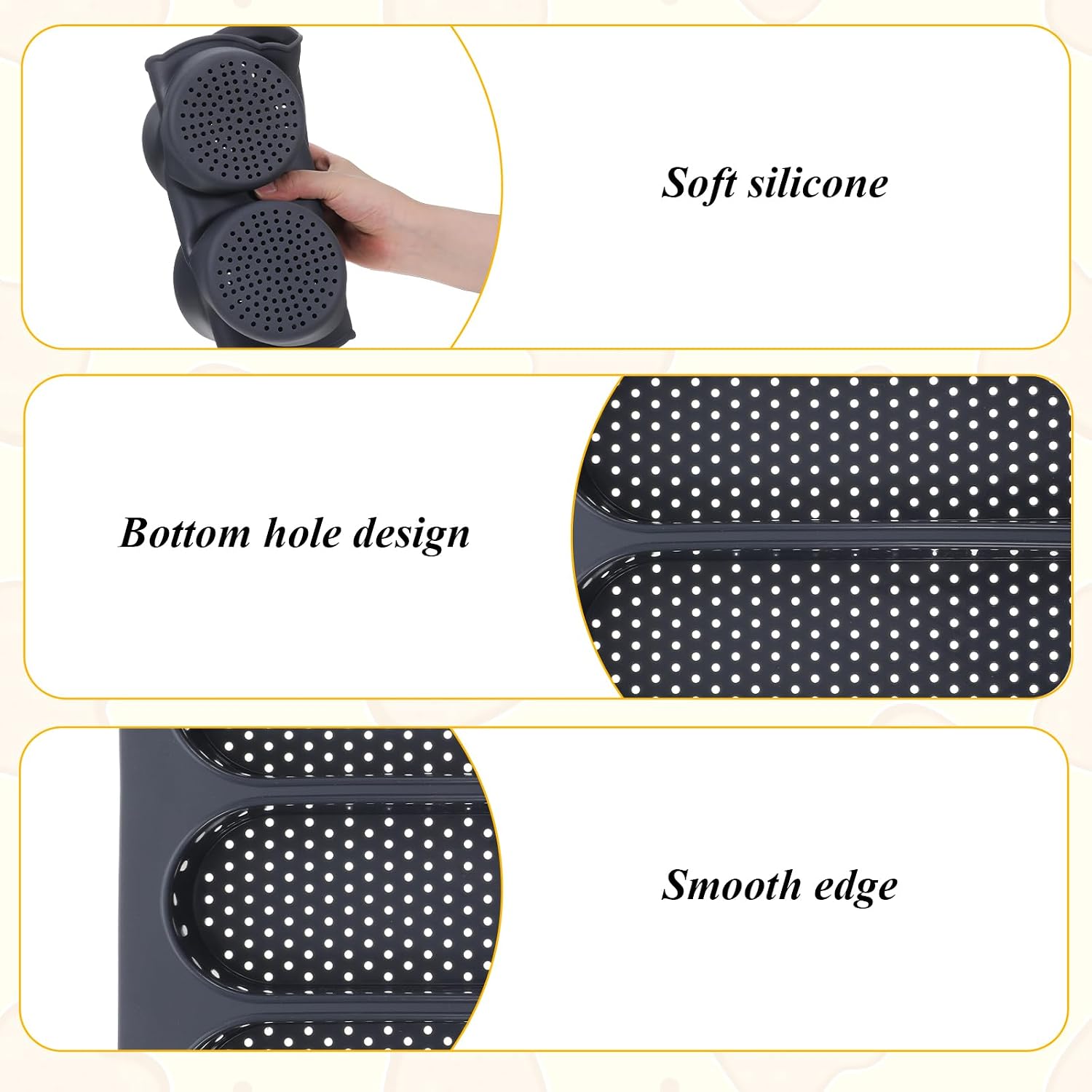 4 Pcs Silicone Hamburger Bun Pan and Hotdog Bun Pan Set, Non-Stick 6-Cup Hamburger Mold & 4-Wave French Bread Baking Tray with Scraper and Brush (Black, 13.78 x 9.05 x 1.57 Inch)
