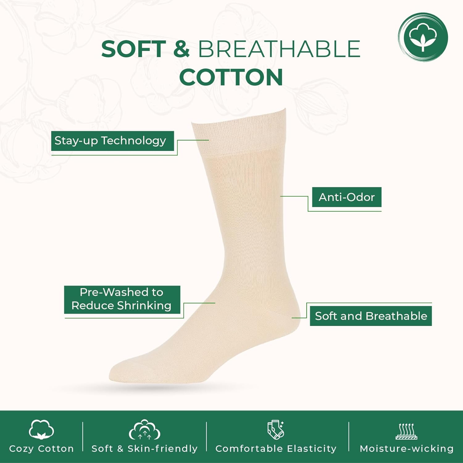 7BigStar メンズ ドレスソックス コットン-6足パック XL-L-薄手 ビッグ