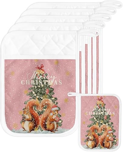 Miniatura 46 de Christmas 5Pcs Pot Holders for Kitchen, Non Slip & Heat Insulation Terry Cloth Potholder Set with Pocket, Thick Hot Pad Oven Mitts Trivet Coaster