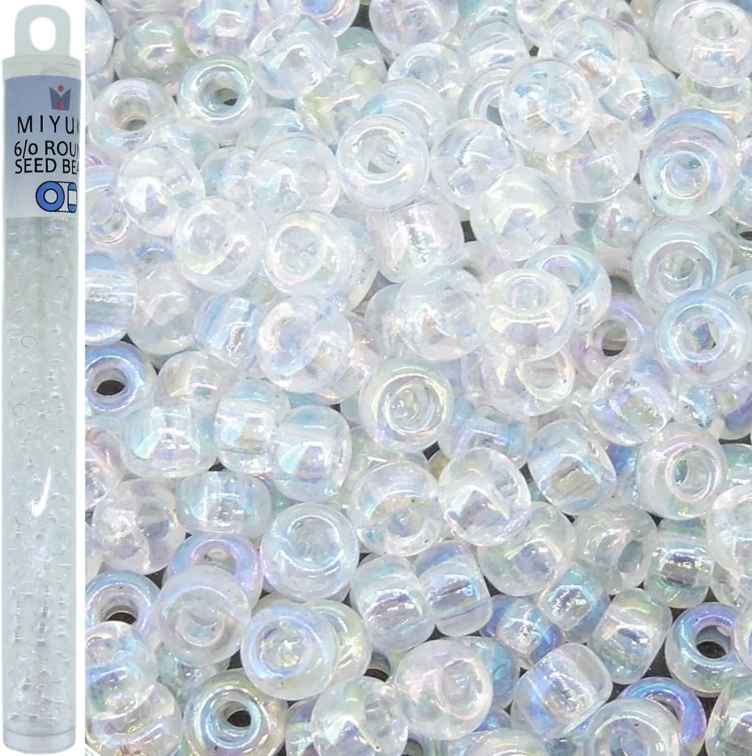 Miyuki Round Seed Bead Size 6/0 20g-tube Crystal Ab (Rainbow)