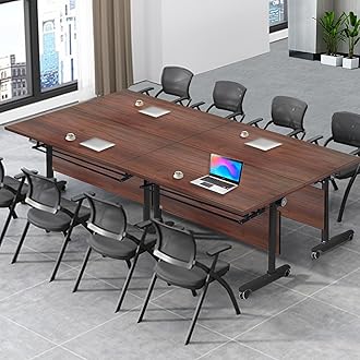 Folding Conference Table with Flip Top, Mobile Rectangular Training Tables with Casters, with Strong Metal Frame, Suitable for Meeting Rooms, classrooms and Training Rooms