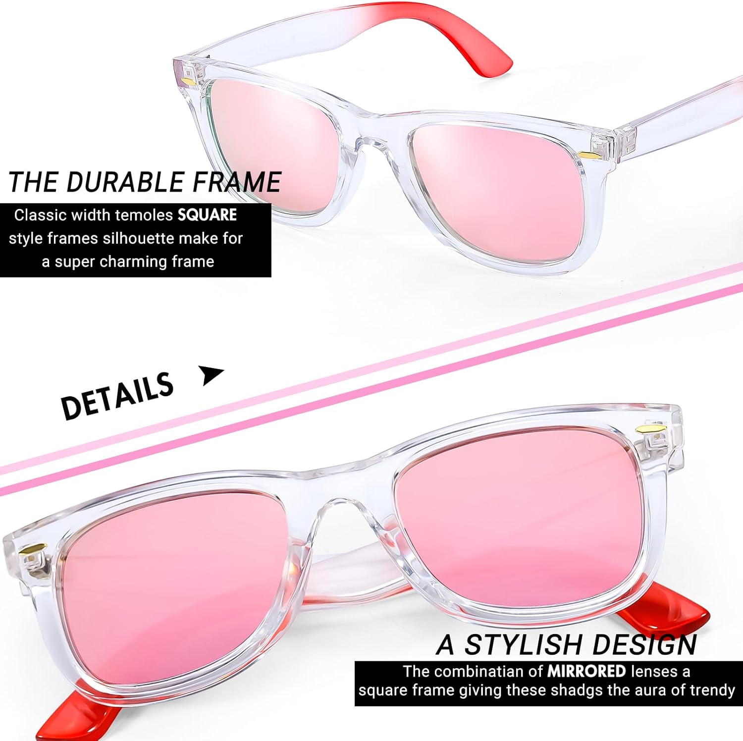 FancyPink Retro Mirrored Polarized Sunglasses for Women|Lightweight Trendy Sunglasses w UV400 Protection - Image 3