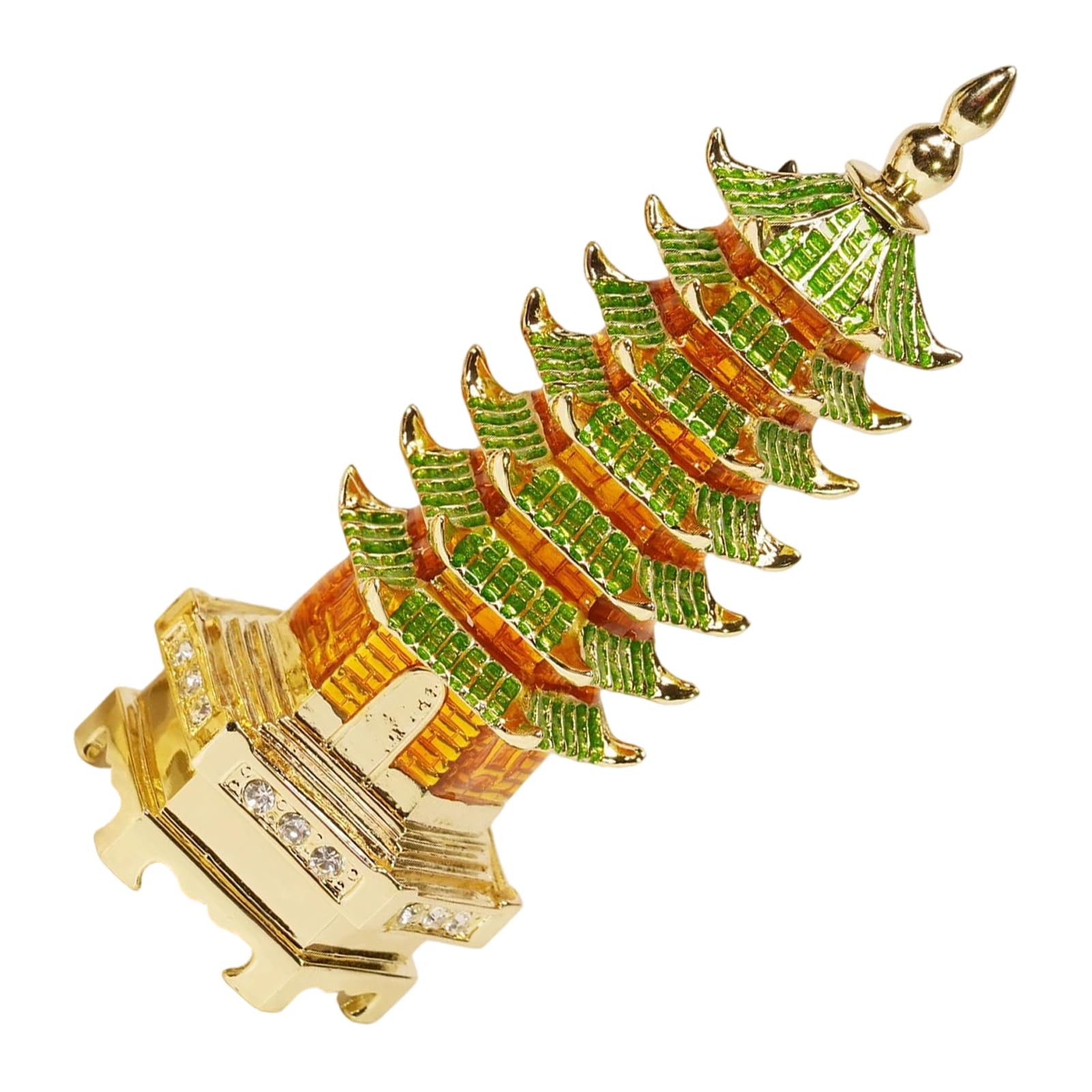 MCAOAL Metal Enameled Pagoda Jewelry Case with Spacious Interior for Rings Necklaces Earrings Cultural Home Accessory