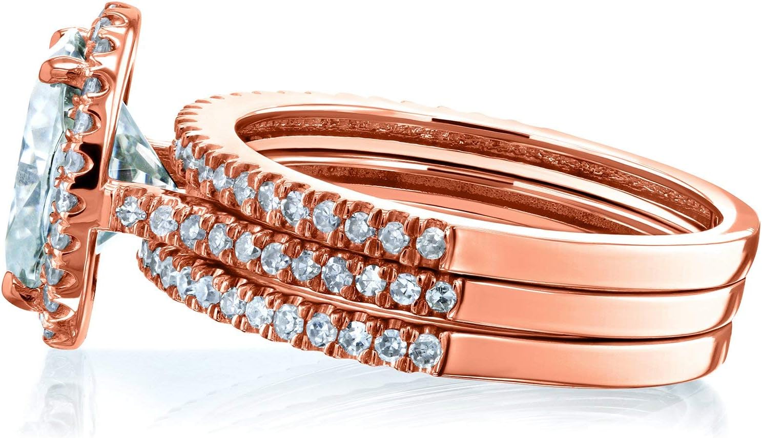 Kobelli Oval Moissanite Halo 3-Piece Bridal Rings Set 2 1/2 CTW 14k Rose Gold