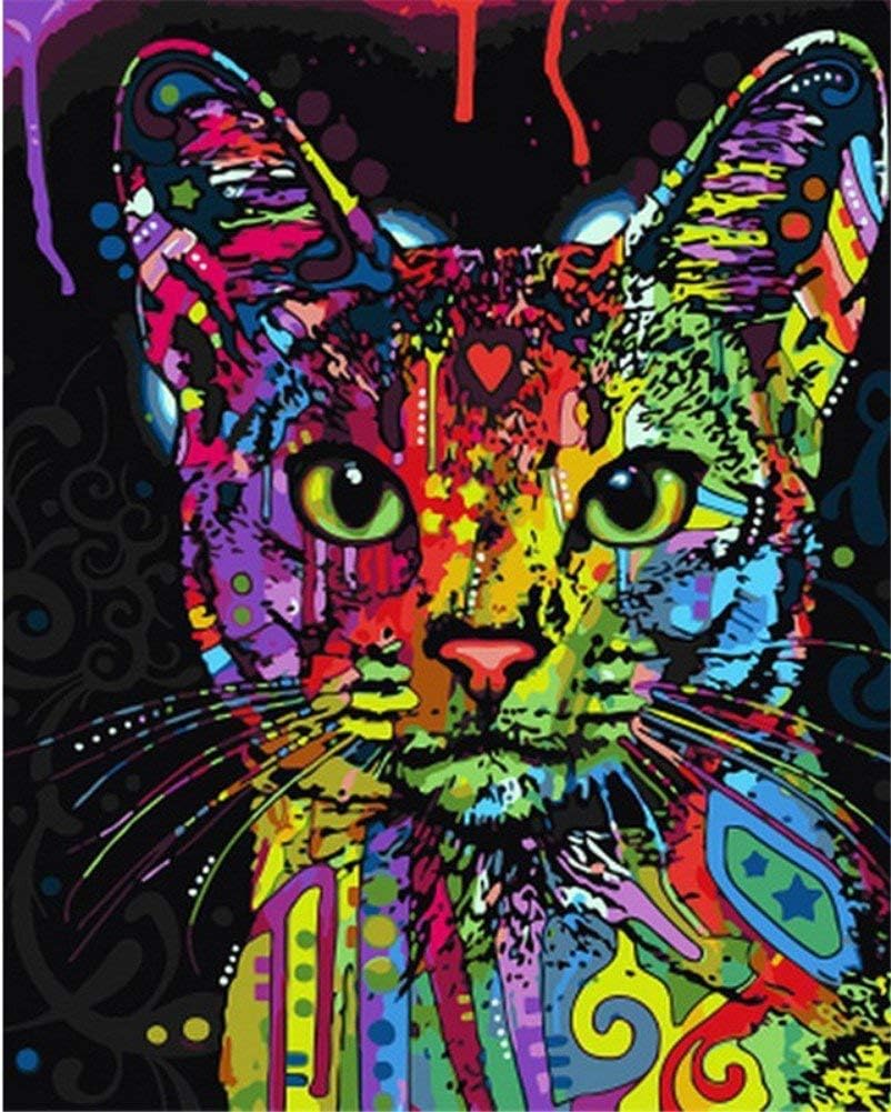 ABEUTY DIY Paint by Numbers for Adults Beginner - Colorful Cat Head Aniamal 16x20 inches Number Painting Anti Stress Toys (No Frame)