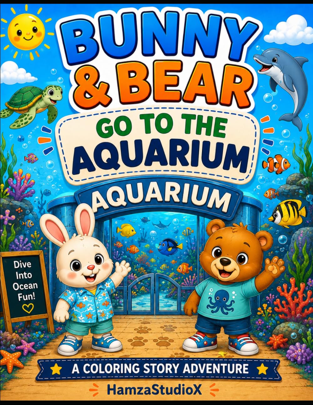 Bunny & Bear Go To The Aquarium: A Fun Coloring Story About Ocean Animals, Friendship, and Adventure (Bunny & Bear Adventures)
