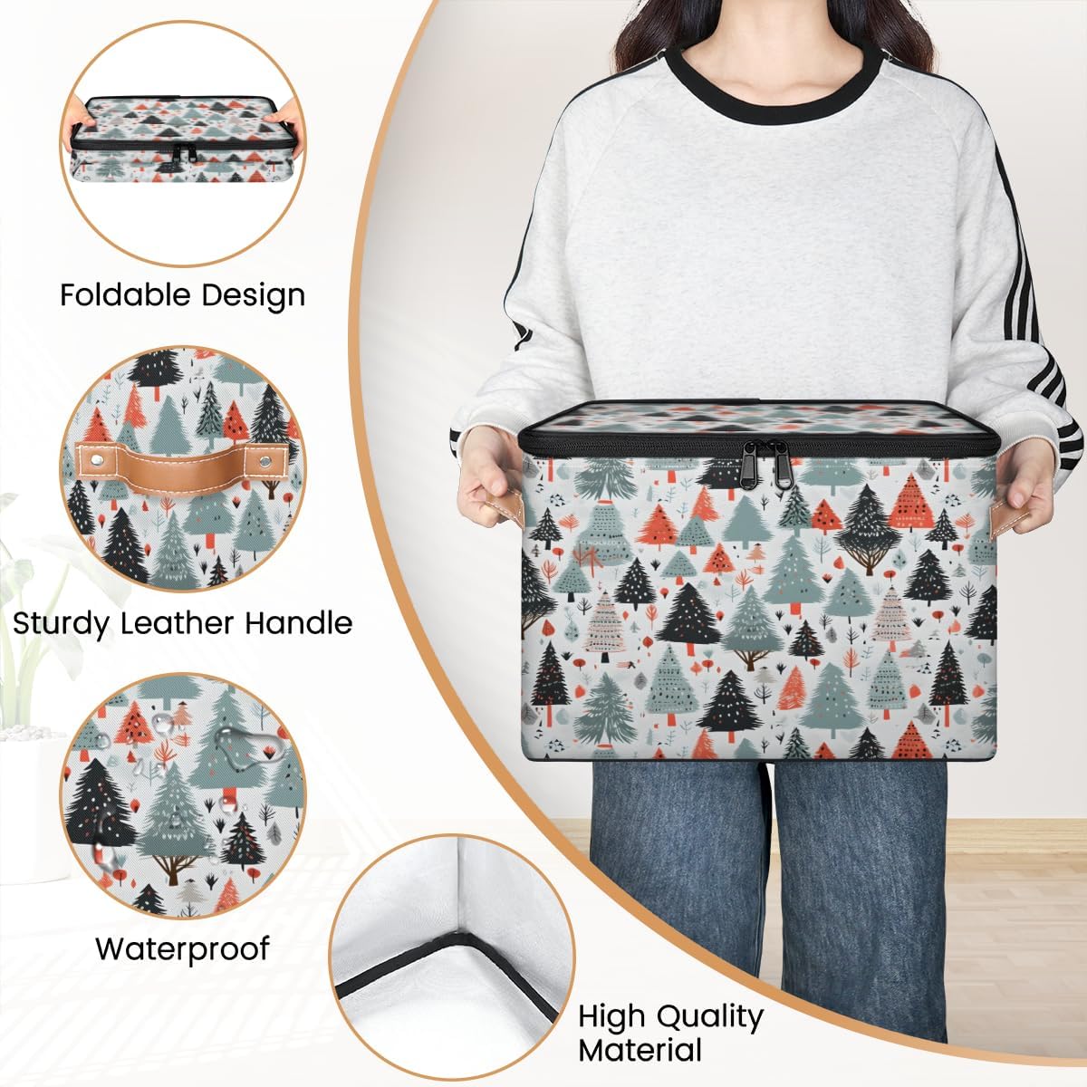 Storage Bin Set of 2 Forest Trees Storage Basket with Zipper Lid & Handle Foldable Closet Shelf 2 Pack Cloth Organizer Basket Cube Bins Clothes Organizer for Nursery, Bedroom