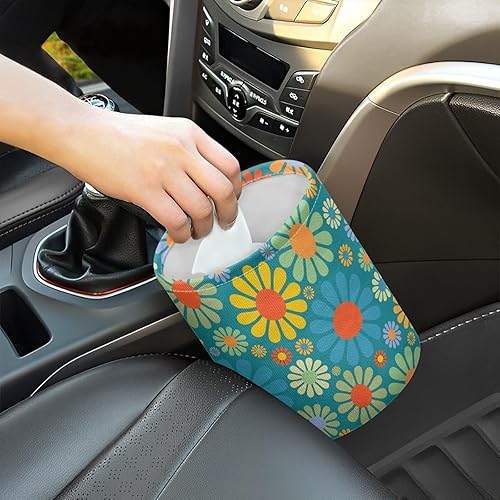 Miniatura 2 de Cubo de basura de coche con flores hippie para colgar en el automóvil, a prueba de fugas, organizador de coche, cubo de basura para vehículo