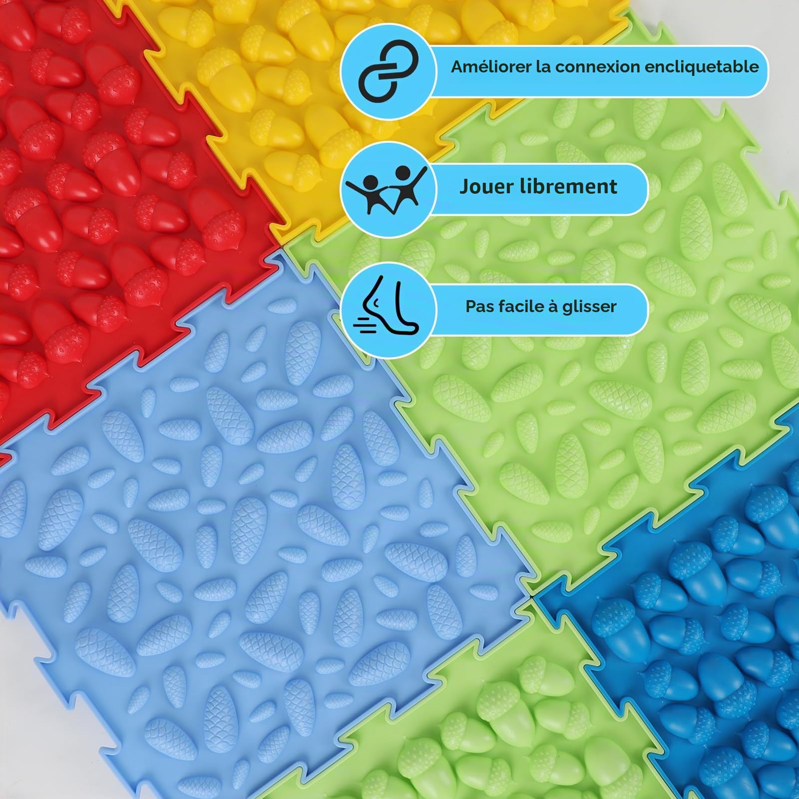 Dalles Sensorielles Exploration Multisensorielle 8PCS 25.5x25.5cm Tapis Sensoriels pour Autistes,Tapis de Sol Sensoriel Tapi de Massage,Puzzle Jouets Sensoriel Tactiles Tapi Orthopédique