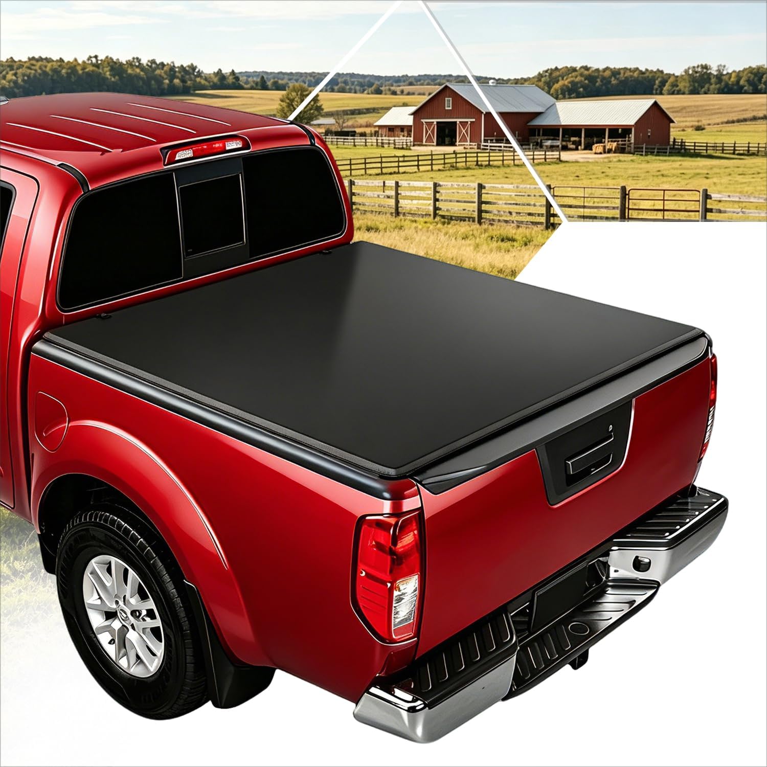 Soft Tri-Fold Tonneau Cover Compatible with 2005-2021 Nissan Frontier 5Ft Fleetside Bed Without Bed Rail System, Waterproof Vinyl Truck Bed Cover, Matte Black