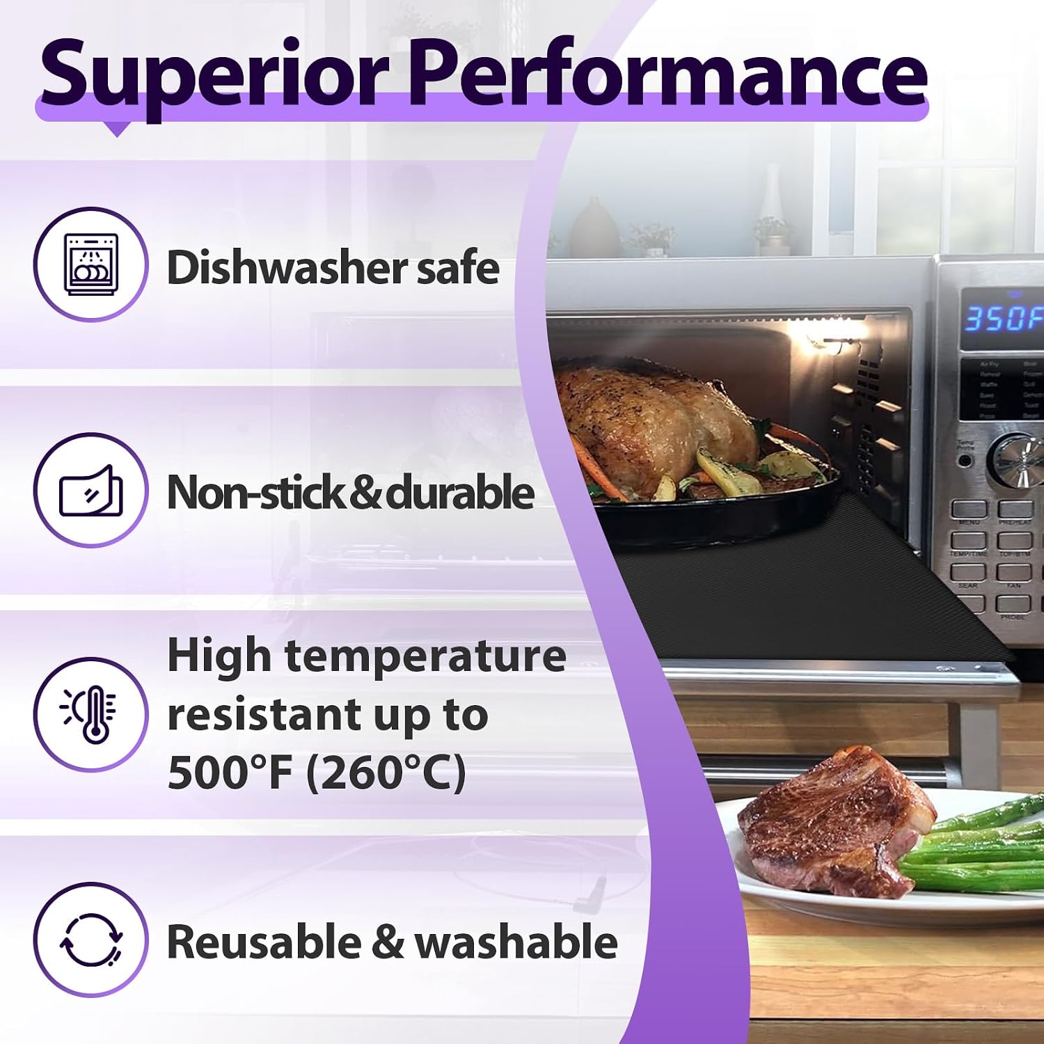 8 PCS Toaster Oven Liner for Nuwave Bravo Air Fryer Toaster Smart Oven, Reusable Teflon Liner, Air Fryer Accessories for Nuwave 12-in-1 30-QT XL Capacity Countertop Convection Oven