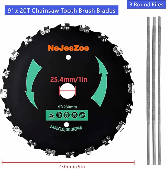 9” x 20Tooth Chainsaw Brush Cutter Blade Kit with 2 Carbon Steel Trimmer Saw Blades,3 Round Files,4 Washers,Weed Eater Blades for Trimming Trees,Underbrush,Weeds(2 Different Adapter Kits)