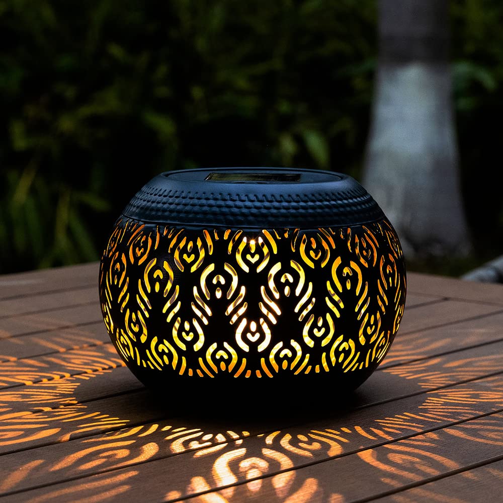 Solar Lanterns Waterproof Outdoor Decor,Hollow Out Retro Metal Solar Lights, Unique Gardening Gifts for Women Mom, Outside Garden Yard Porch Lawn Indoor Tabletop Decorations