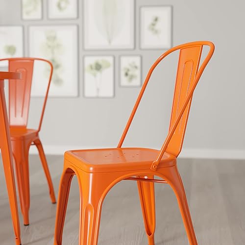 Miniatura 4 de Merrick Lane Amsterdam Silla de comedor de metal naranja con respaldo de listones verticales curvados y asiento cuadrado