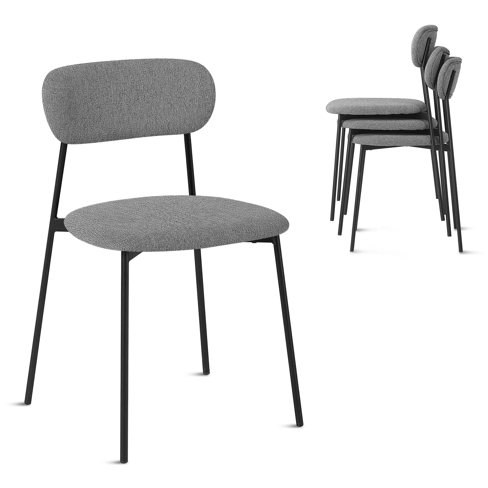 Lestarain 4X Sillas Comedor con Respaldo, Sillas Cocina con Asiento Tapizado, Sillas Modernas para Dormitorio, Salón y Cocina, Sillas Comedor Nórdicas, Lino, Gris Oscuro