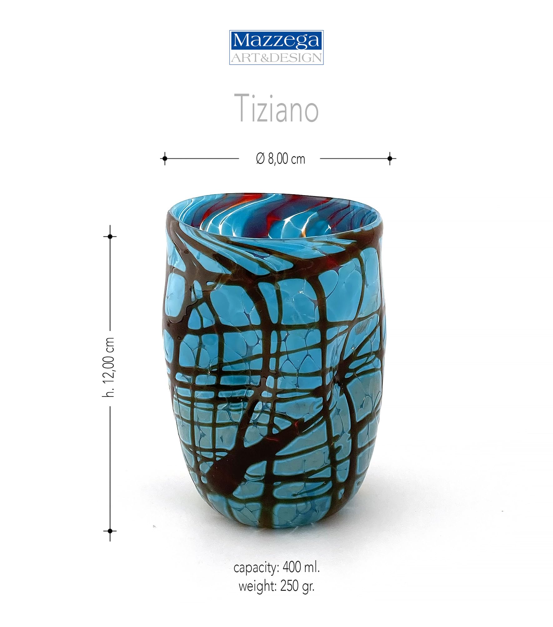 Mazega Art & Design 6 Special Edition Glasses, made of Murano glass - Tiziano (6, Light Blue)