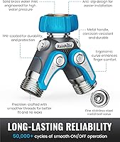 Vista 2 de RAINPOINT Divisor de manguera de jardín, divisor de espiga en Y de manguera de agua resistente de 2 vías con válvulas de cierre, divisor de grifo