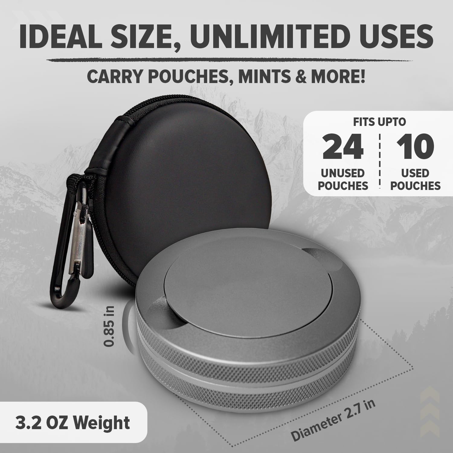 Premium Zyn Metal Can - Waterproof, Moisture & Odor Proof - Metal Zyn Container - Dip Can, Zyn Tin, Zyn Holder with Knurled Edges, Aluminum Zyn Can & Organizer - The Stealth (Gray, Knurled Edge)