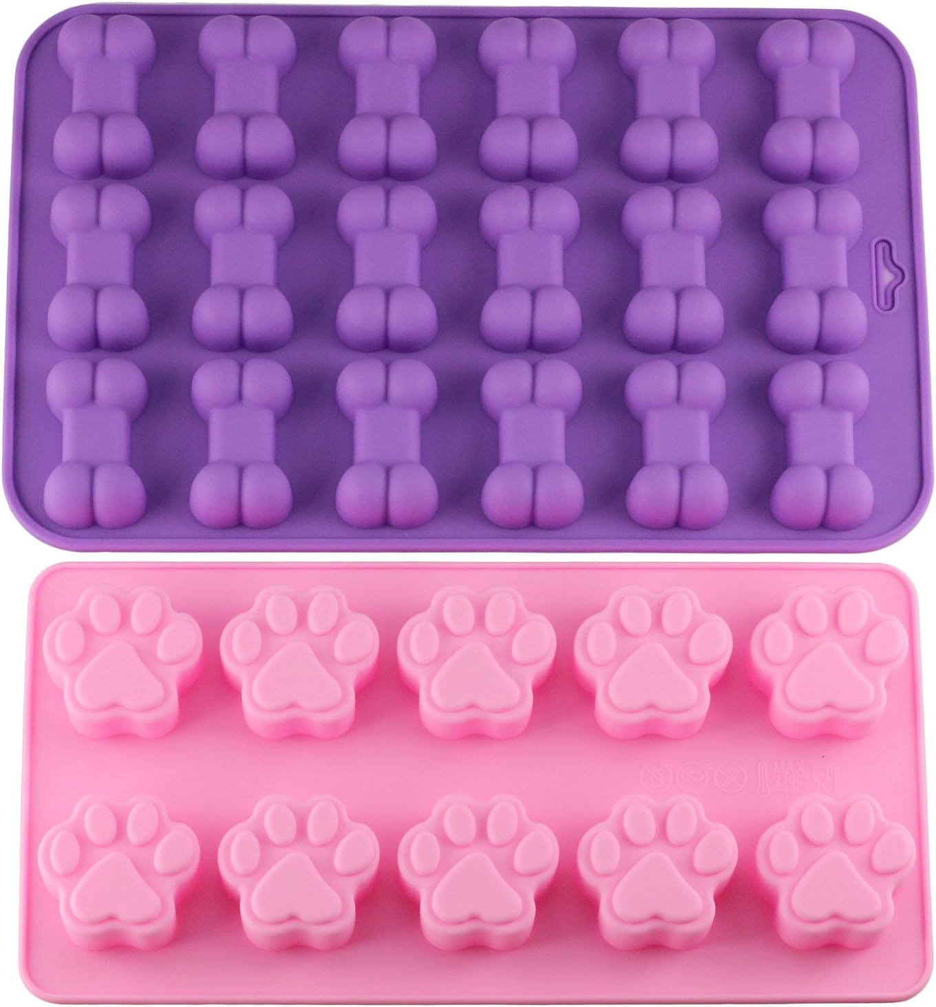 Mujiang Puppy Dog Paw and Bone Trays Silicone Pet Treat Molds, Set of 2