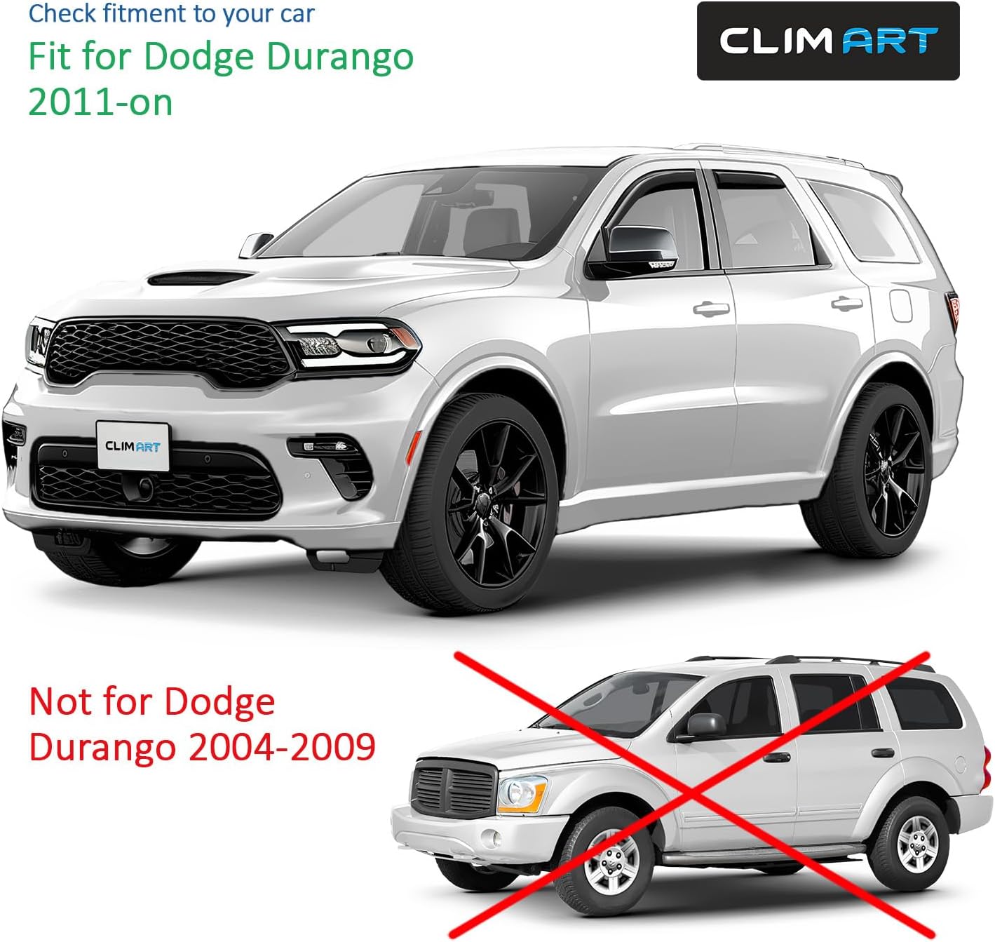 CLIM ART in-Channel Incredibly Durable Rain Guards for Dodge Durango 2011-2026, Original Window Deflectors, Vent Window Visors, Vent Deflector, 4 pcs. - 611281